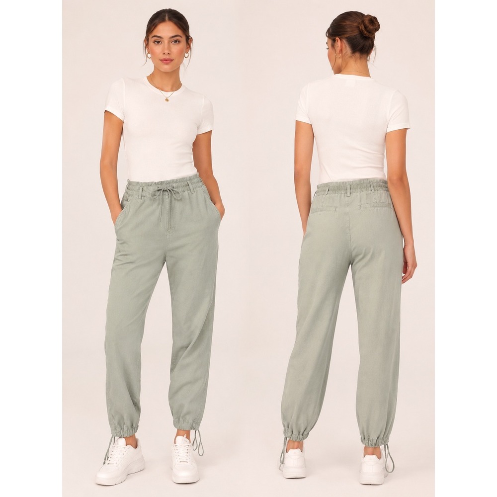 Zara Sage Green High‎ Waisted Drawstring Joggers Size Medium